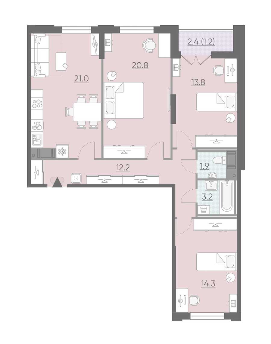 Трехкомнатная квартира в : площадь 88.4 м2 , этаж: 11 – купить в Санкт-Петербурге